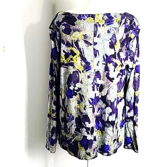 Simply Vera Asyemetrical Top, Cowl Neck,Floral,Gray, Purple & Yellow, Size Large - Picture 7 of 9